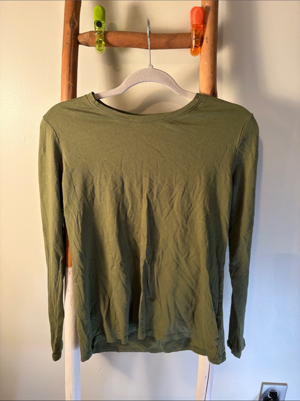 Time and Tru Long-Sleeve Crew Shirt in Olive Green